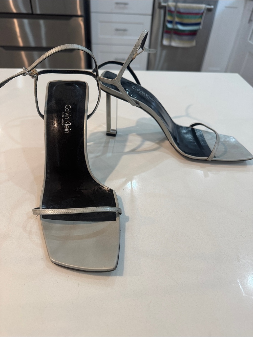 Calvin Klein Metallic Silver Minimalist Stiletto Sandals